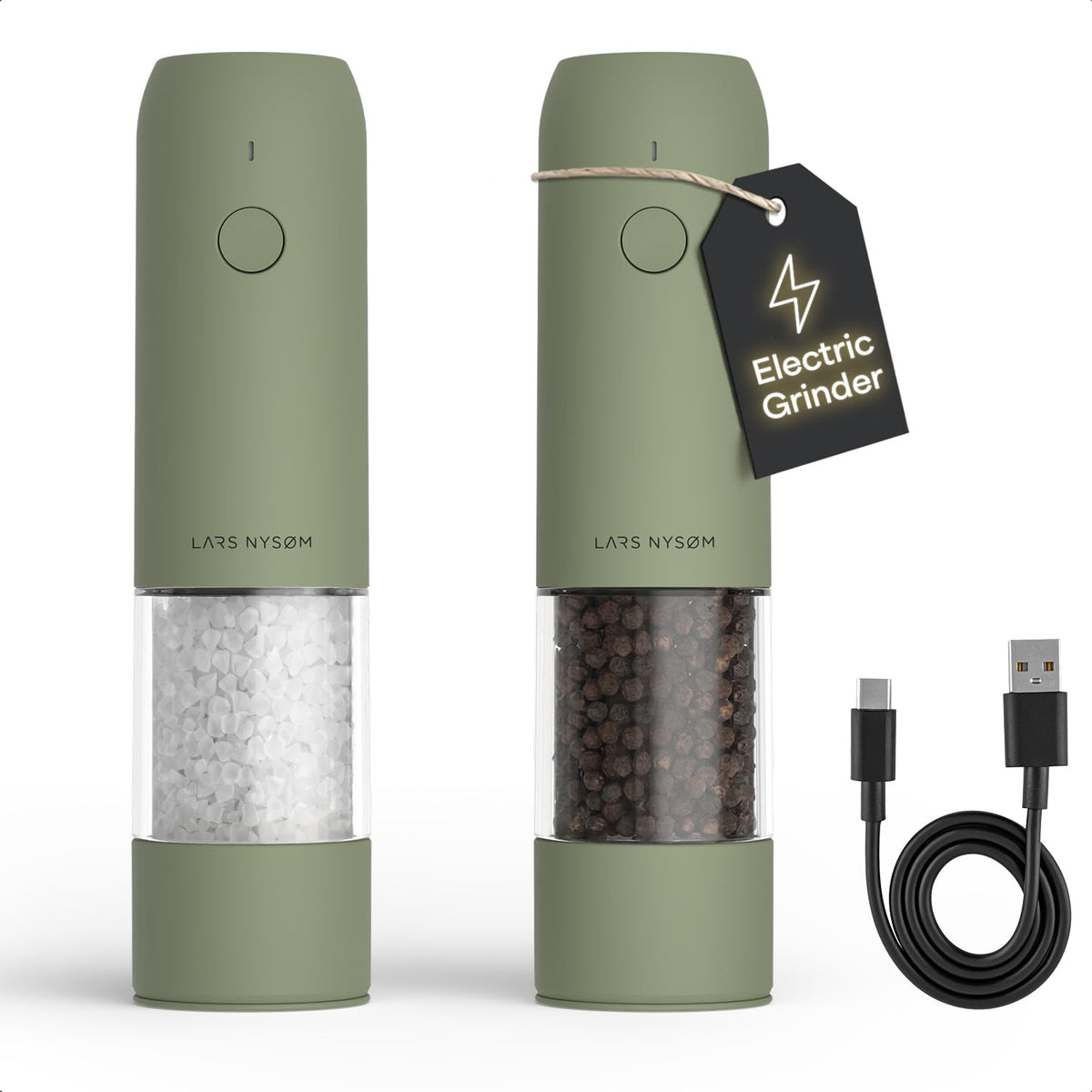 LARS NYSØM Electric Salt and Pepper Mill Set – Automatic USB Rechargeable