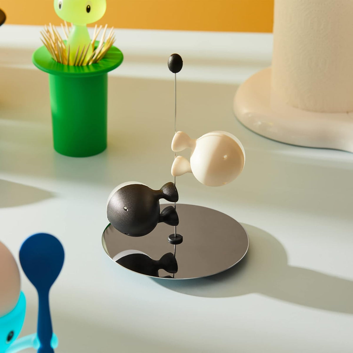 Alessi Lilliput ASG02 O Design Salt and Pepper Set, Black/White