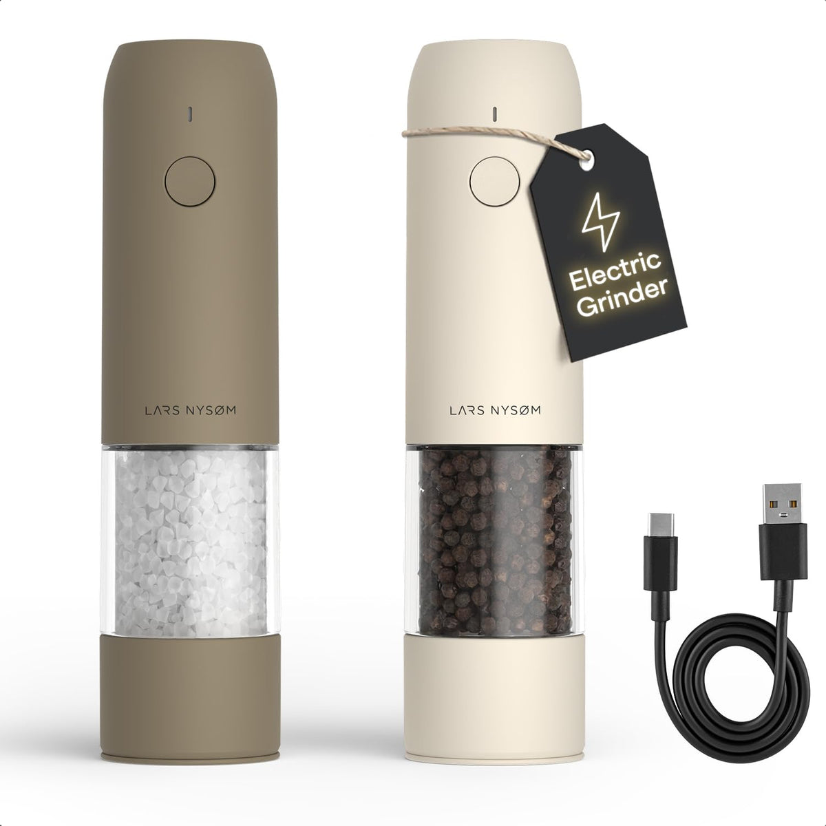 LARS NYSØM Electric Salt and Pepper Mill Set – Automatic USB Rechargeable
