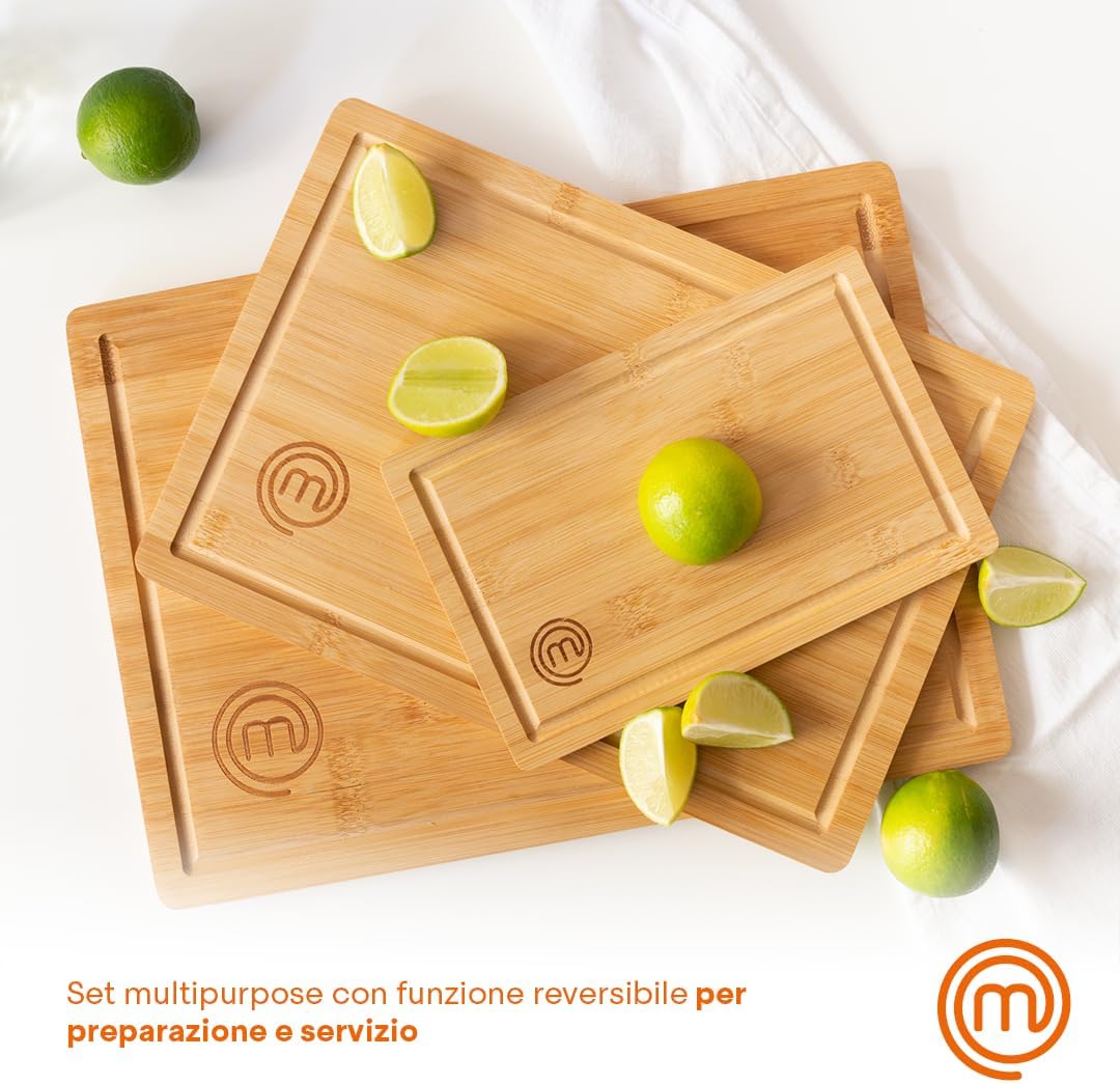 MasterChef Taglieri Legno, Set Tagliere Cucina in Bamboo, 3 Pezzi: