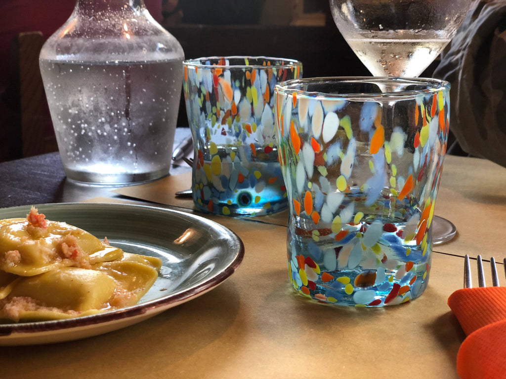 Bicchieri Tumbler Classic in Vetro Soffiati e Lavorati a Mano con Murrine di Murano, linea “I Colori di Murano” 350 ml. Made in Italy: MIX / 6