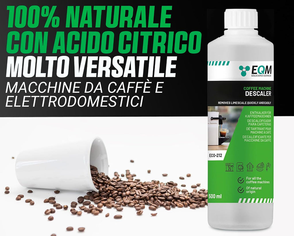 EQM - ECO- 212 - Descaler for Coffee Machines - 500 ml - 100% Natural Origin - Compatible with All Coffee Machines