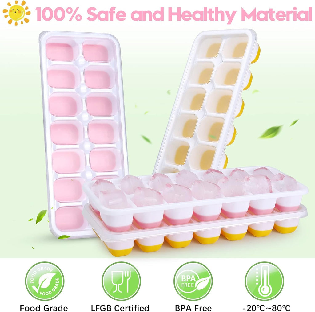 Set of 4 Ice Moulds with Lids, Ice Moulds Silicone 100% BPA Free and LFGB Certified, Stackable Space-Saving Trays Ice Cubes for Cocktail Whiskey