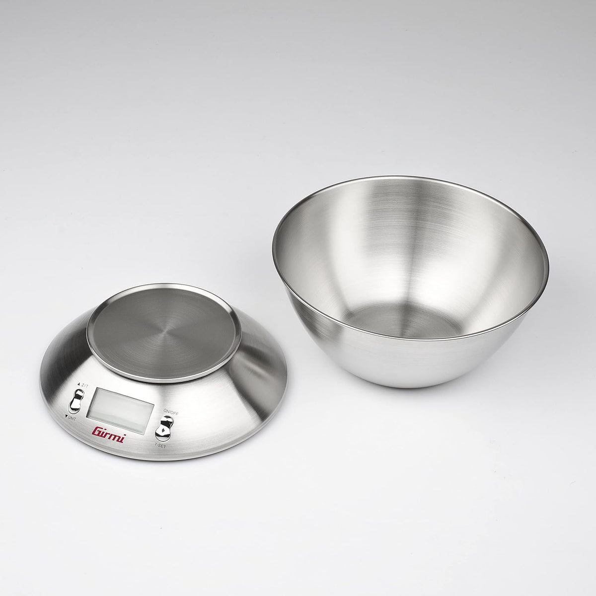Girmi PS85 Bilancia Elettronica da Cucina,1 g/5 kg, Grande ciotola 2 L, Corpo e Ciotola Inox, Display retroilluminato, Funzione TARA, Timer