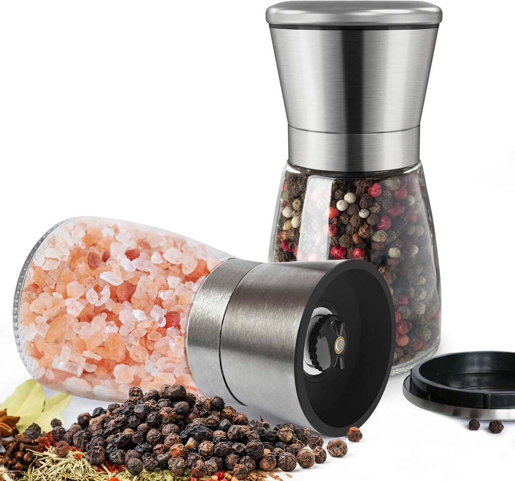 KitchenBoss Salt Mill 2 Pieces Manual Pepper Mill with Ceramic Grinding Core, for Coarse Sea Salt, Pepper Beans [Without Spice Content]