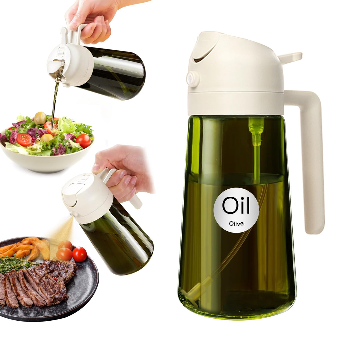 YARRAMATE Spruzzino Olio in Vetro Luce Blocco Scuro Verde per Friggitrice Aria 2 in 1, 470 ml Dosatore d'Oliva Bottiglia e Oliera Spray da Cucina, Nebulizzatore per Alimenti (Nero)