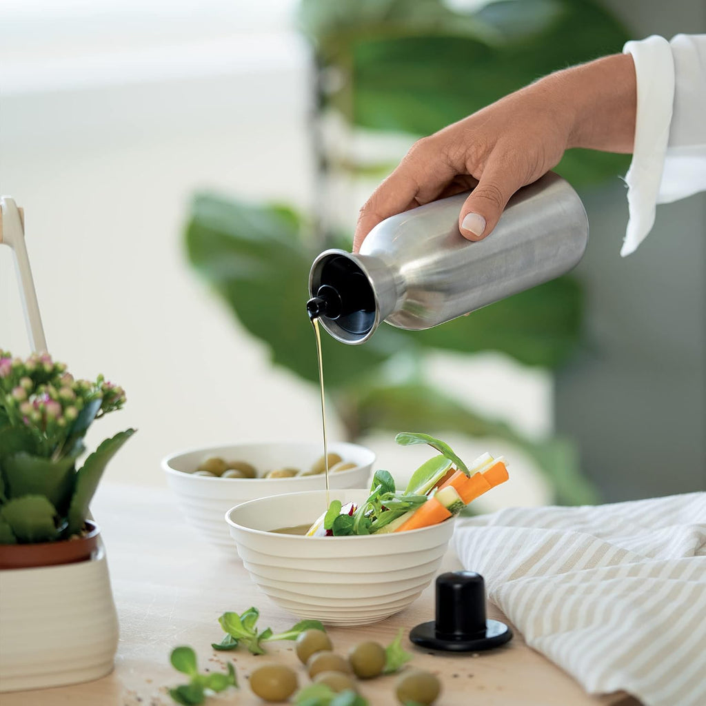 Guzzini - Kitchen Active Design, Perfect Dressing Steel Edition, Stainless Steel Oil/Vinegar Pot - Black, Ø 6.5 x H 22.5 cm | 500 CC - 11720110