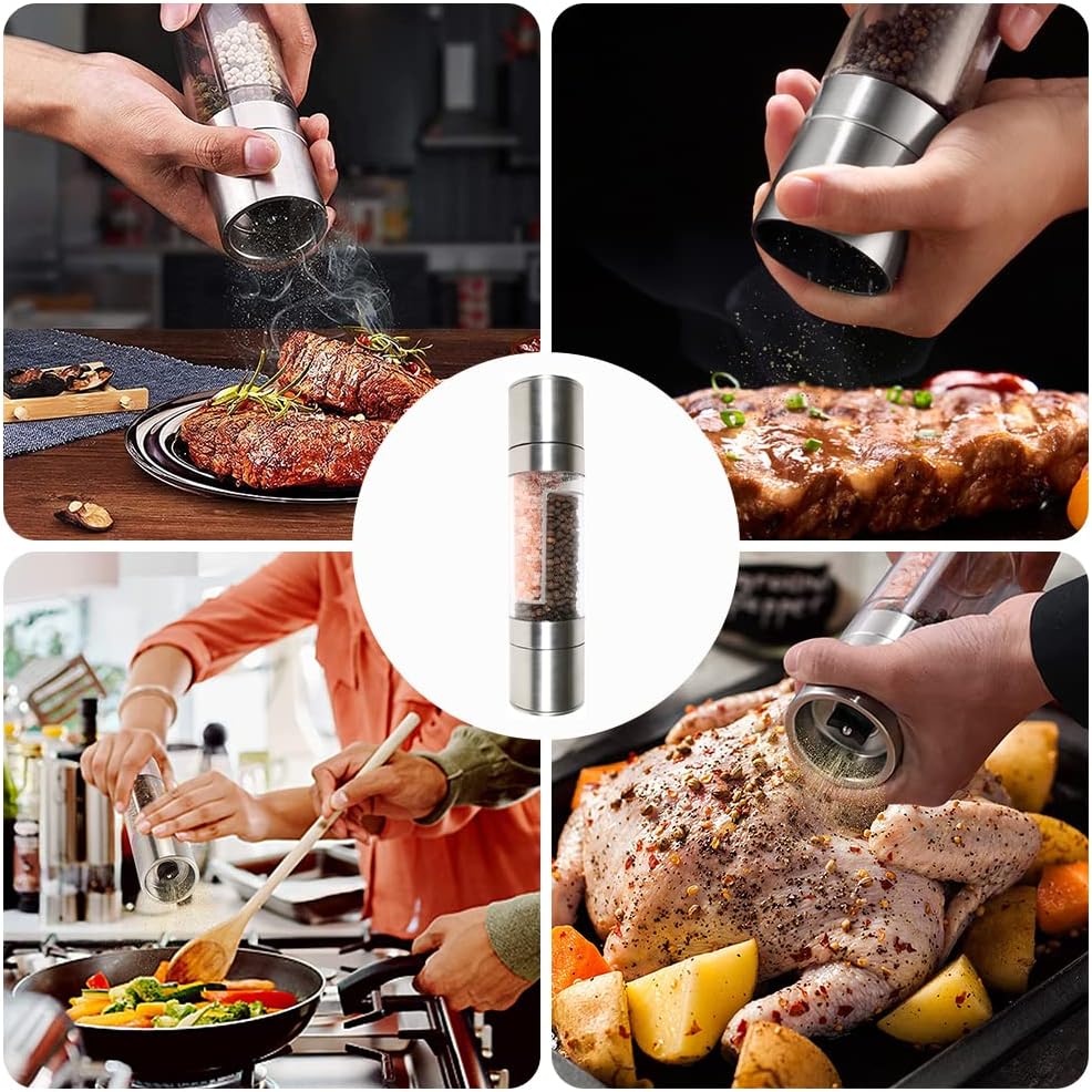 Newaner Manual Salt and Pepper Mill Set, 2 in 1, Stainless Steel Spice Mill