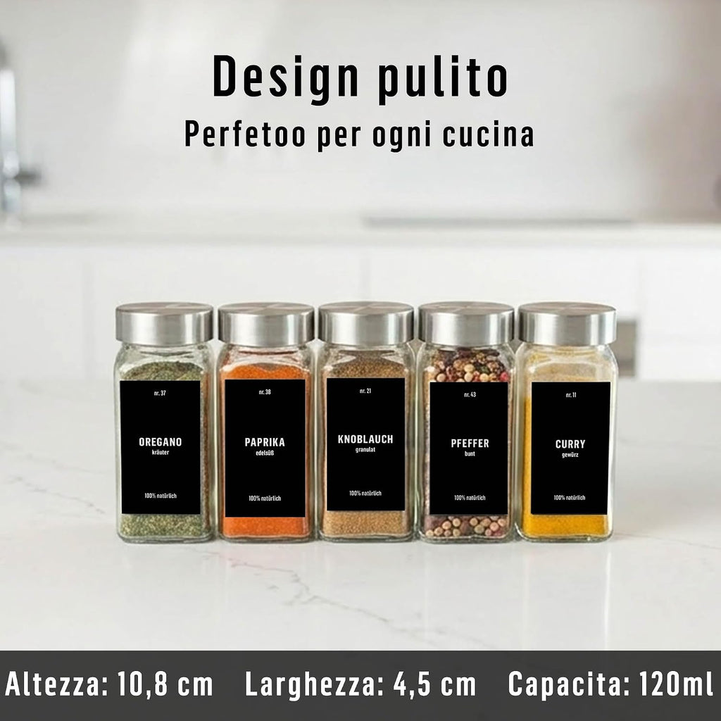 Deco haus Set of 12 Spice Jars for Kitchen with Screw Cap