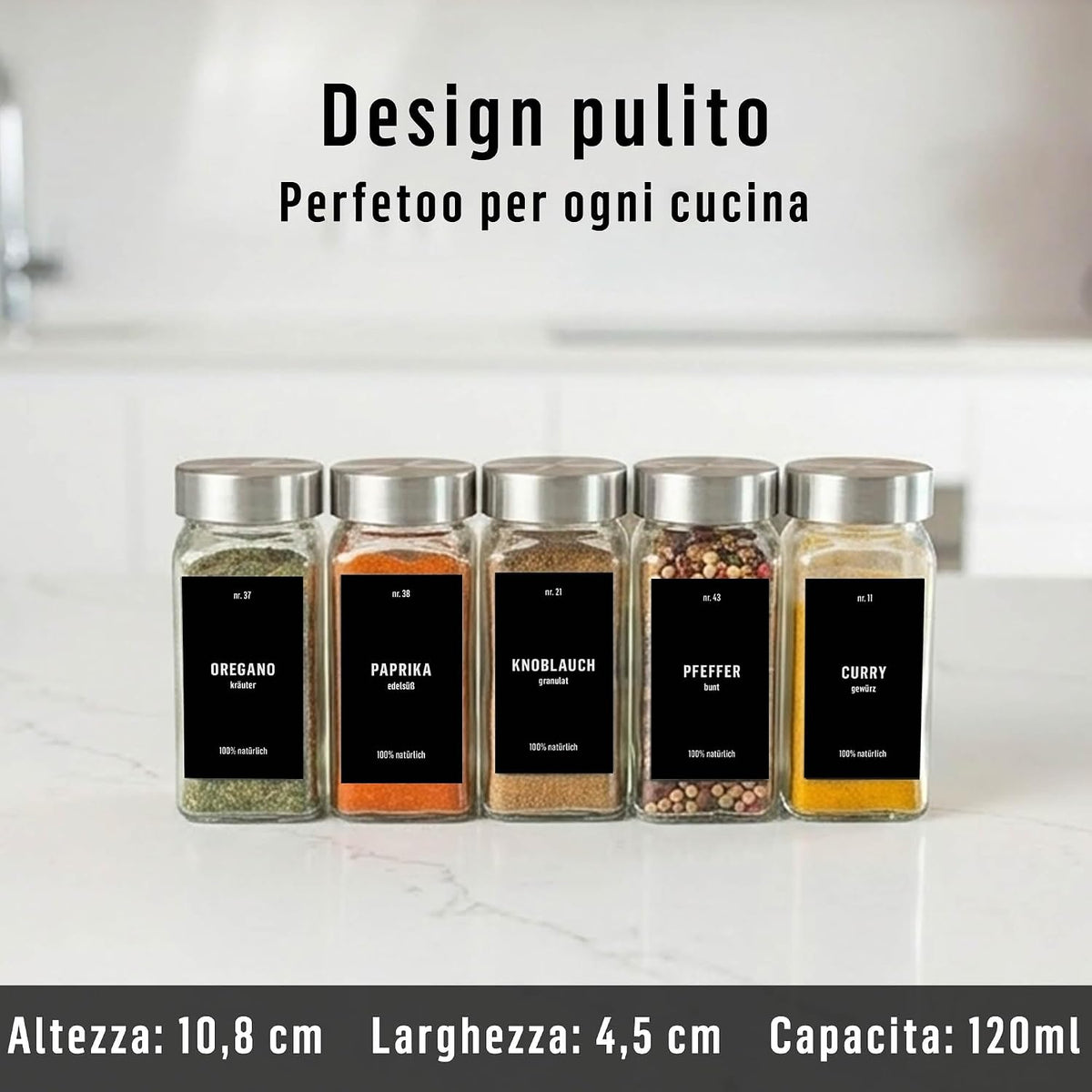 Deco haus Set of 12 Spice Jars for Kitchen with Screw Cap