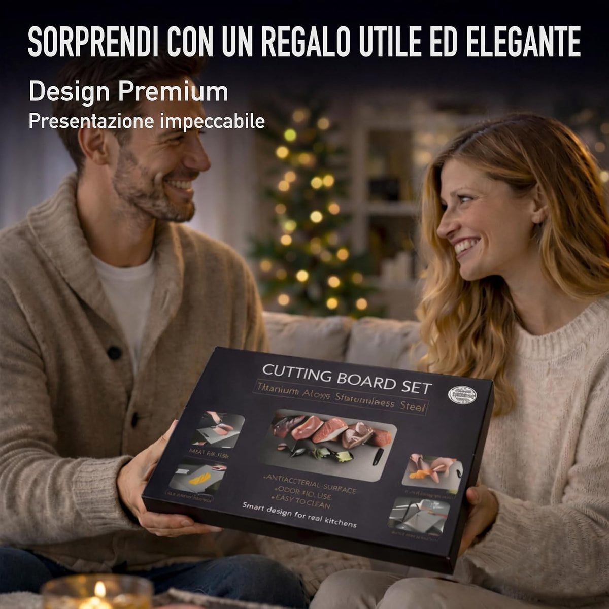 Set di 3 - Tagliere Acciaio Inox Reversibile in Lega Titanio – Set da Cucina Professionale SUS316/SUS 304 + Ganci e Panni – Tagliere in Acciaio Inox Alimentare - Antibatterico e Resistente | 3‑Stars