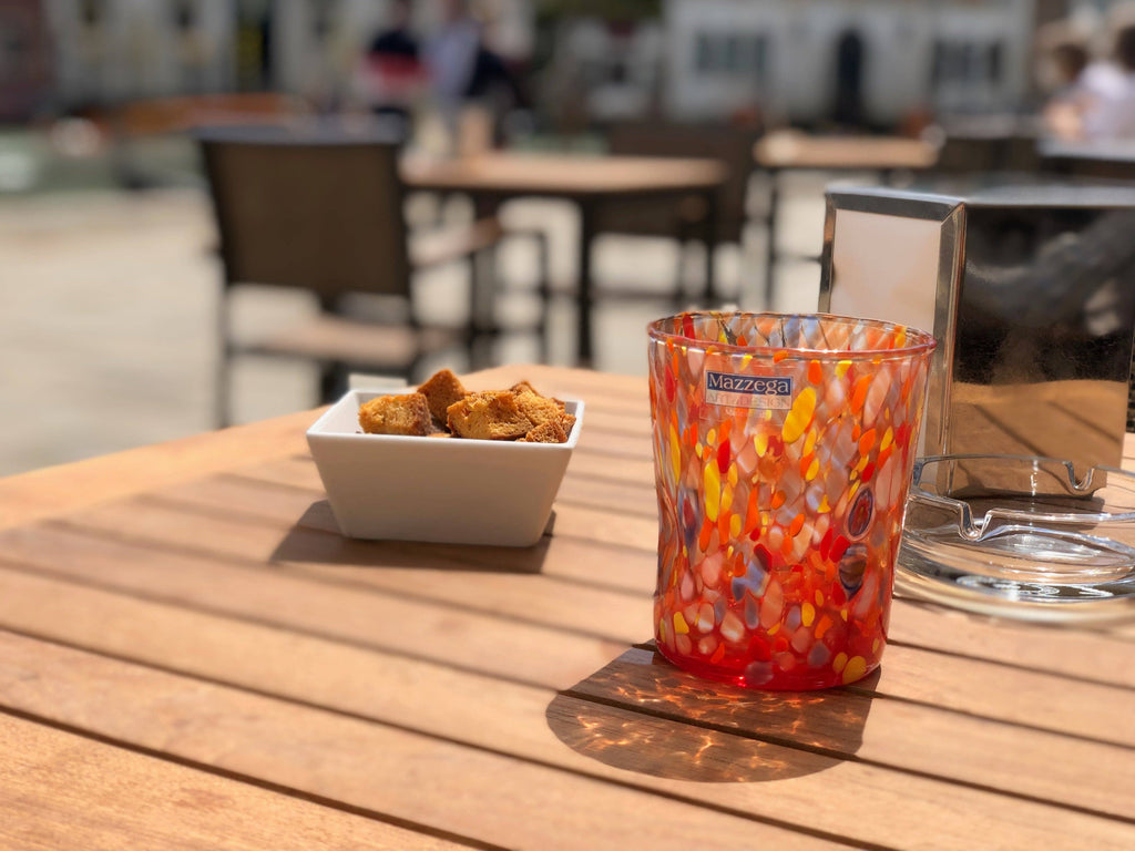 Bicchieri Tumbler Classic in Vetro Soffiati e Lavorati a Mano con Murrine di Murano, linea “I Colori di Murano” 350 ml. Made in Italy: MIX / 6