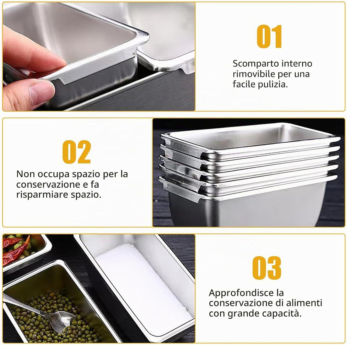 Ingredient Container with Lid and Spoon, Spice Container, Ingredient Container, BBQ Container, Pizza Container, Outdoor Kitchen Accessories Stainless Steel (5