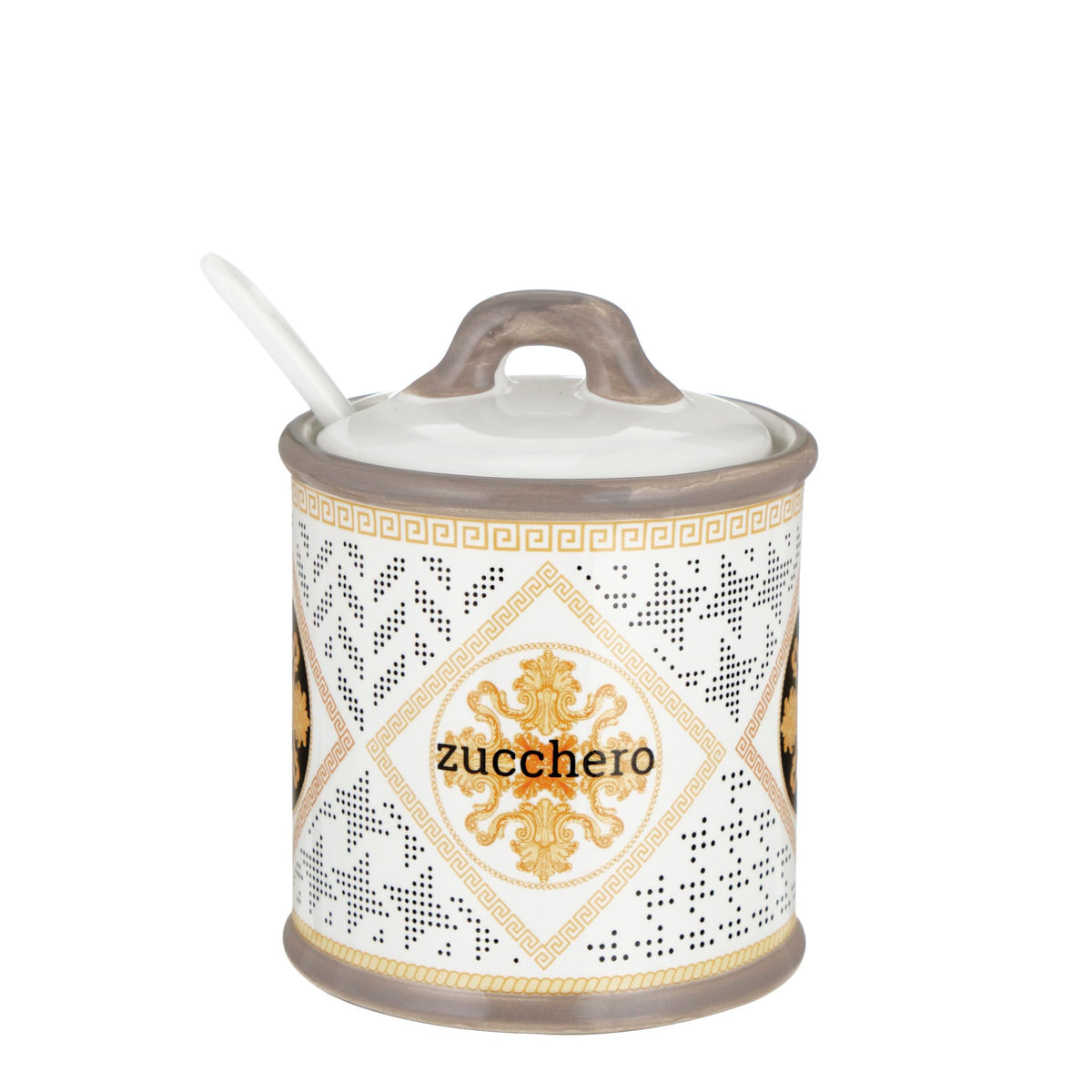 Baroni Home Ceramic Salt Jar Decorated with Airtight Lid, Colourful Durable Kitchen Accessory, Domus Line, 11 x 11 x 17 cm