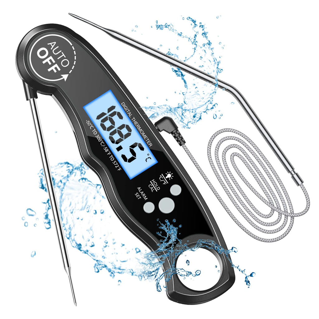 CIRYCASE Termometro Cucina, Termometro Barbecue a Lettura Rapida & Precisa con Sonda Addizionale a Filo da 102cm, Display LCD con Controluce Termometro Forno con Magnete per Forno, BBQ, Carne, ecc