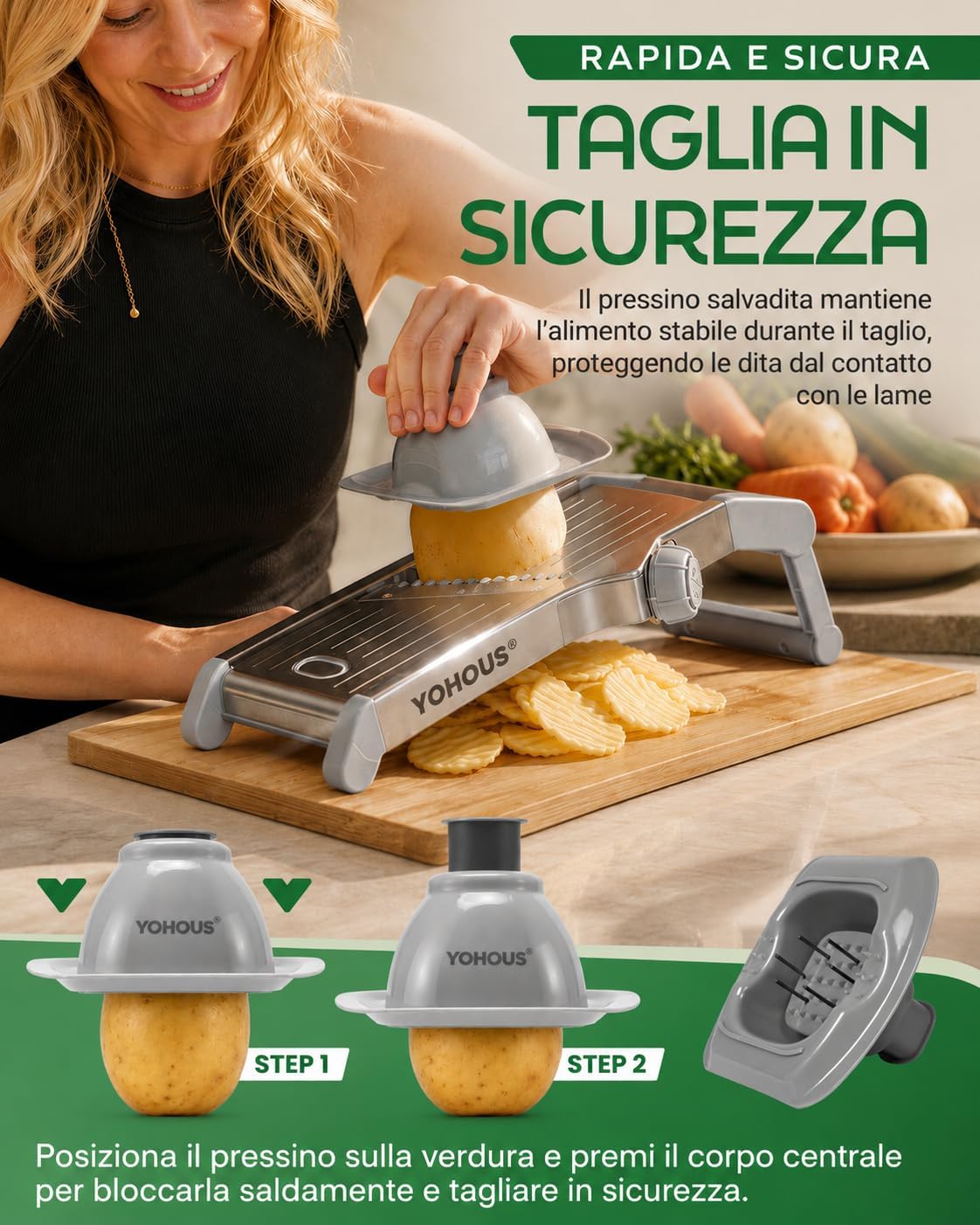 Professional Vegetable Mandolin, Adjustable Stainless Steel Vegetable Cutter