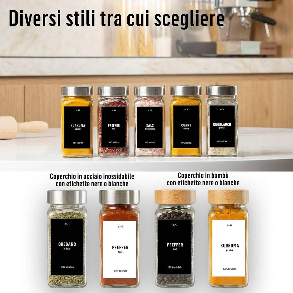 Deco haus Set of 12 Spice Jars for Kitchen with Screw Cap