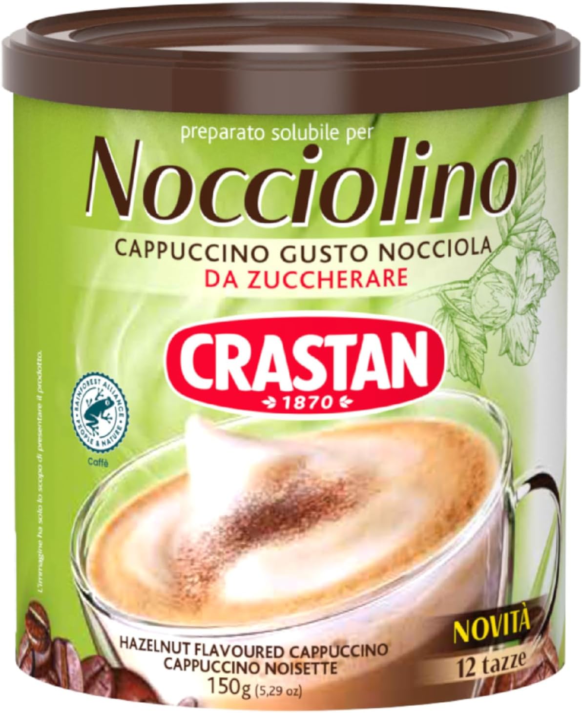 Crastan Nocciolino - Cappuccino Solubile Gusto Nocciola - Barattolo Da 150 Gr. - 12 Tazze
