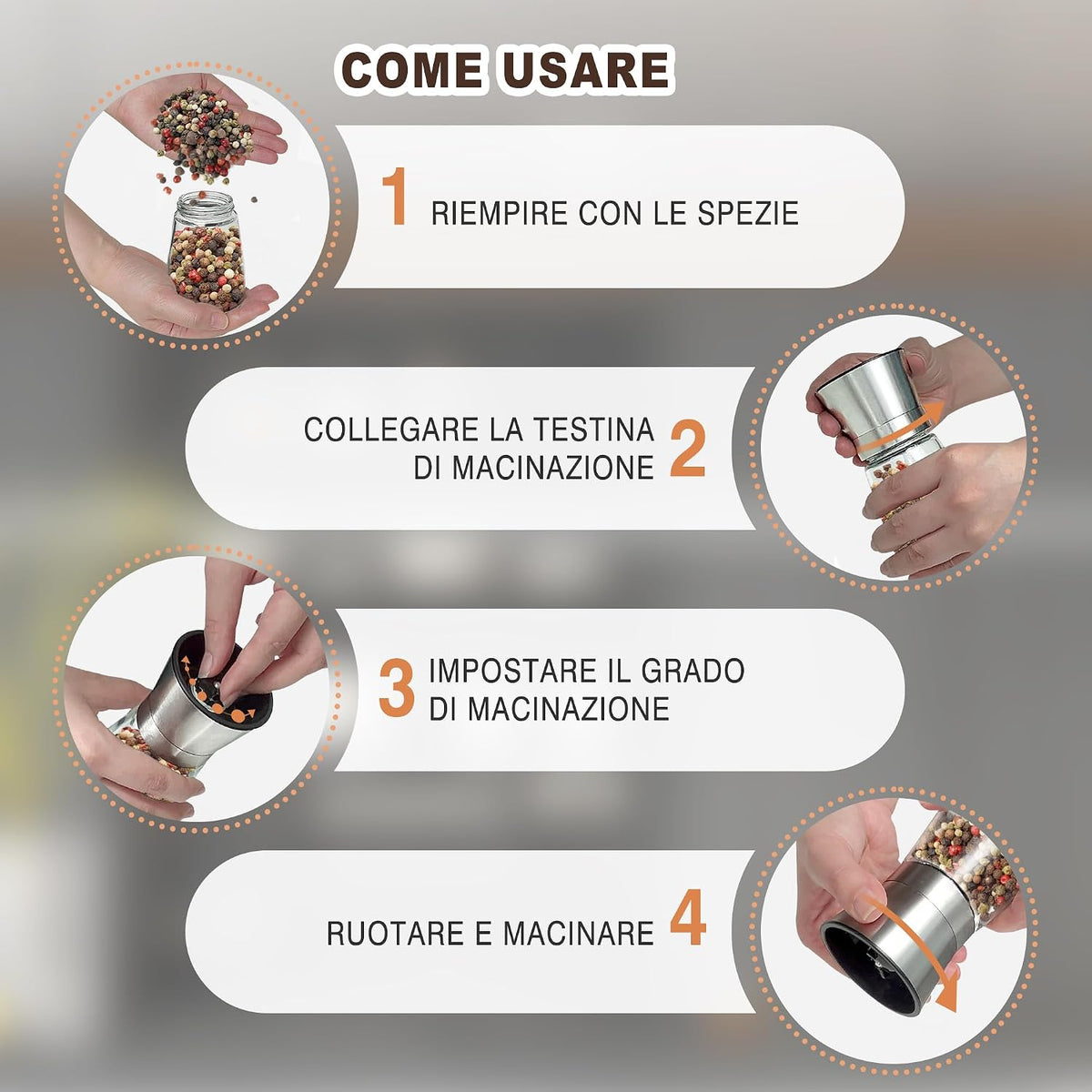KitchenBoss Salt and Pepper Grinder: 2 Pieces Manual Pepper Mill Mincer, Salt and Pepper Mill Set with Ceramic Grinding Core, for Coarse Sea Salt, Pepper Beans [Without Spices Content]