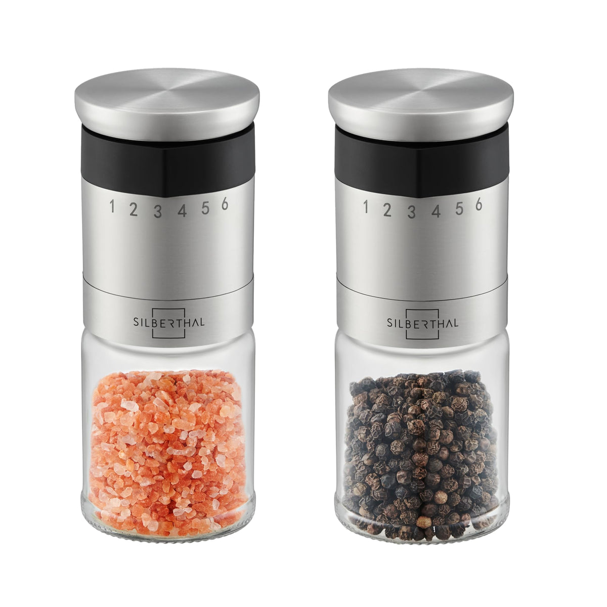 SILBERTHAL Pepper and Salt Grinder Adjustable 6 Levels - Stainless Steel