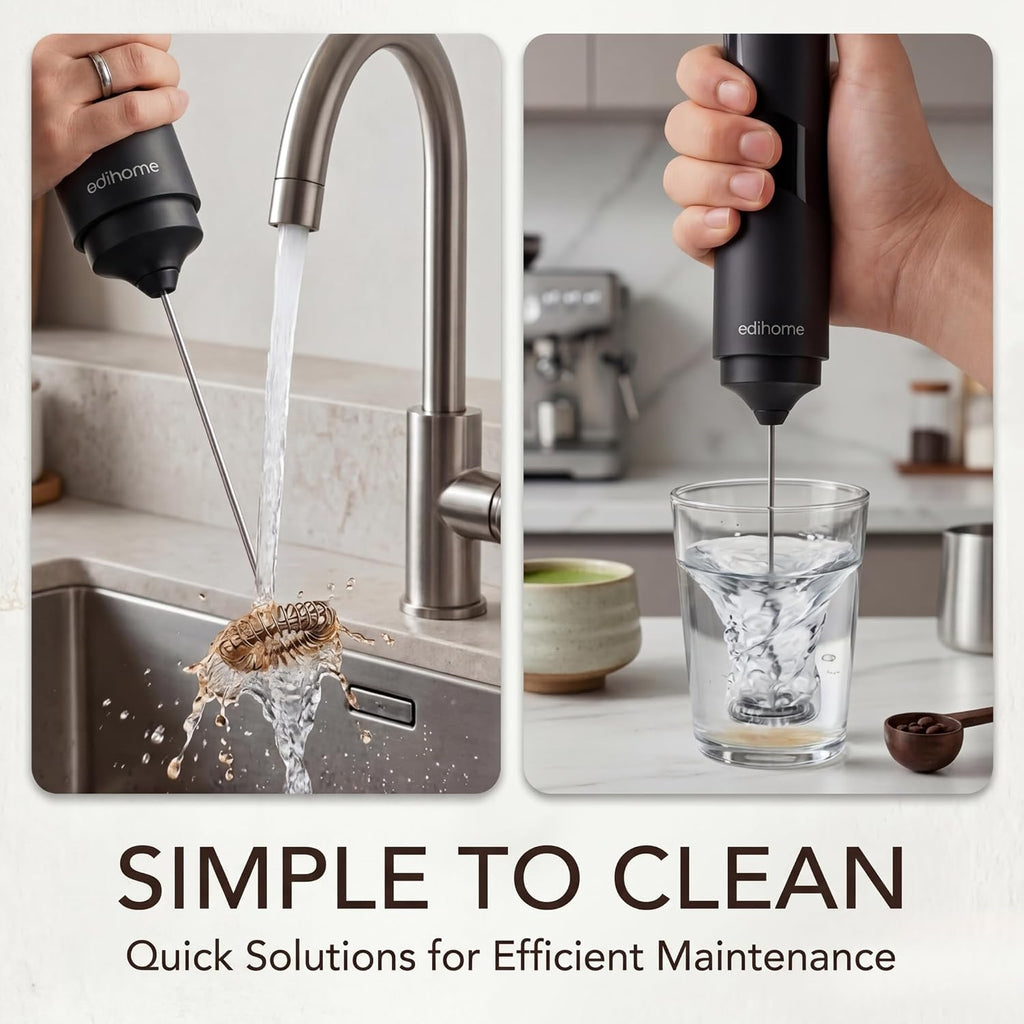 edihome, Montalatte Elettrico per Cappuccino, Frullino Montalatte Portatile, Schiuma Latte Elettrico per Latte e Caffè, Milk Frother Ricaricabile o a Batterie, Veloce e Silenzioso (Batterie, Nero)