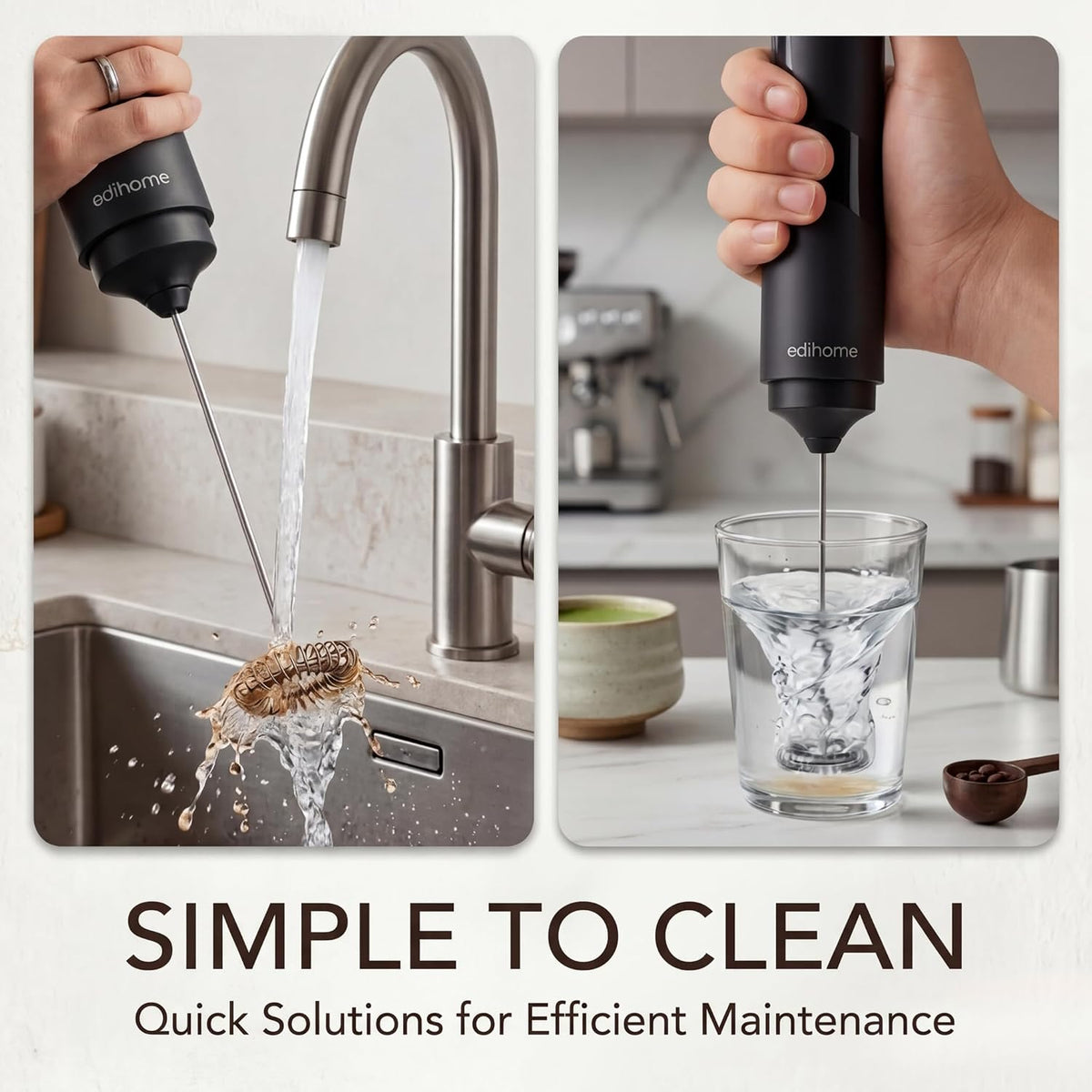 edihome, Montalatte Elettrico per Cappuccino, Frullino Montalatte Portatile, Schiuma Latte Elettrico per Latte e Caffè, Milk Frother Ricaricabile o a Batterie, Veloce e Silenzioso (Batterie, Nero)