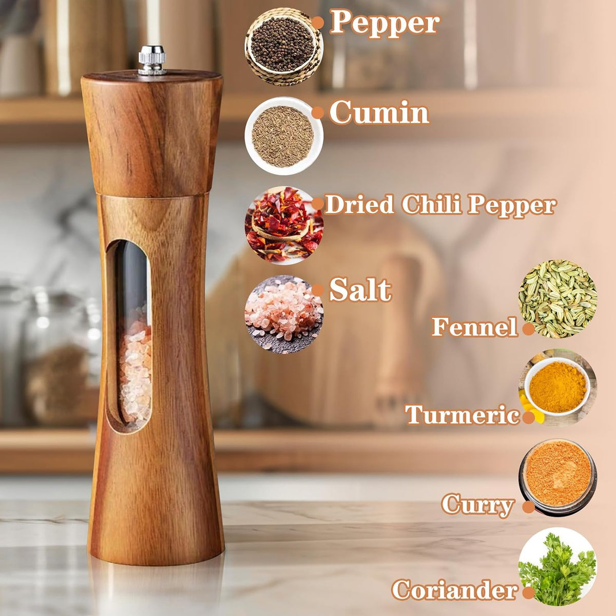2 Pieces Pepper Mill, Salt and Pepper Mill, Manual Wooden Pepper