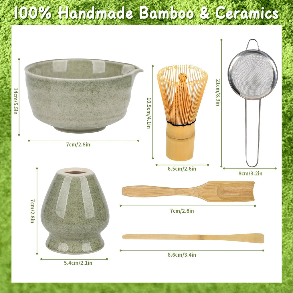 Matcha Kit, Matcha Set of 6 Pieces with Matcha Whisk, Matcha Bowl, Matcha Filter, 2 Spoon and Ceramic Holder, Matcha Set Ideal for Matcha Tea Making (A)