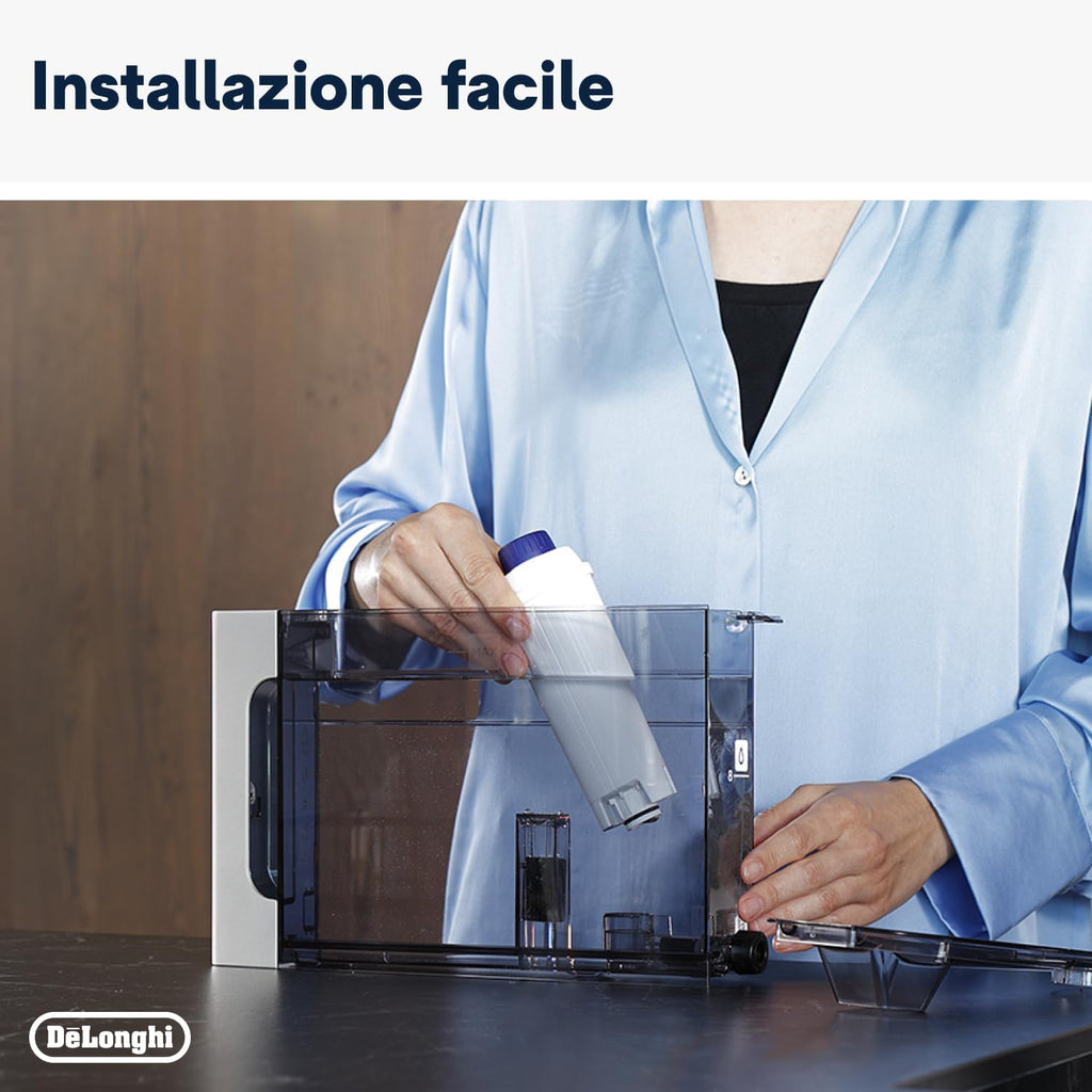 De'Longhi DLSC002 Filtro Addolcitore per Acqua Macchina Caffè Automatiche, Ricambio Filtro Macchina Caffè della Serie Ecam, Utile e facile da installare nel serbatoio dell'acqua, MADE IN ITALY