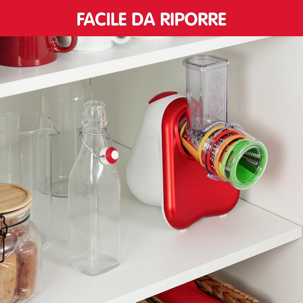 Moulinex DJ755G10 Fresh Express Plus Electric Grater Slicer, 5 Cutting Functions, 150 W, 1 L, 1 Decibel, Plastic, Red