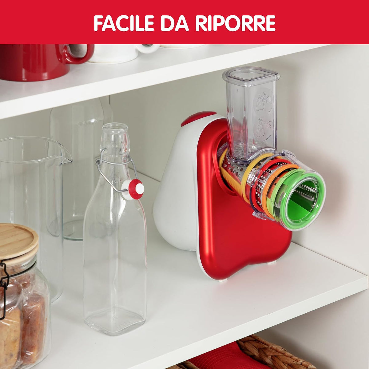 Moulinex DJ755G10 Fresh Express Plus Electric Grater Slicer, 5 Cutting Functions, 150 W, 1 L, 1 Decibel, Plastic, Red
