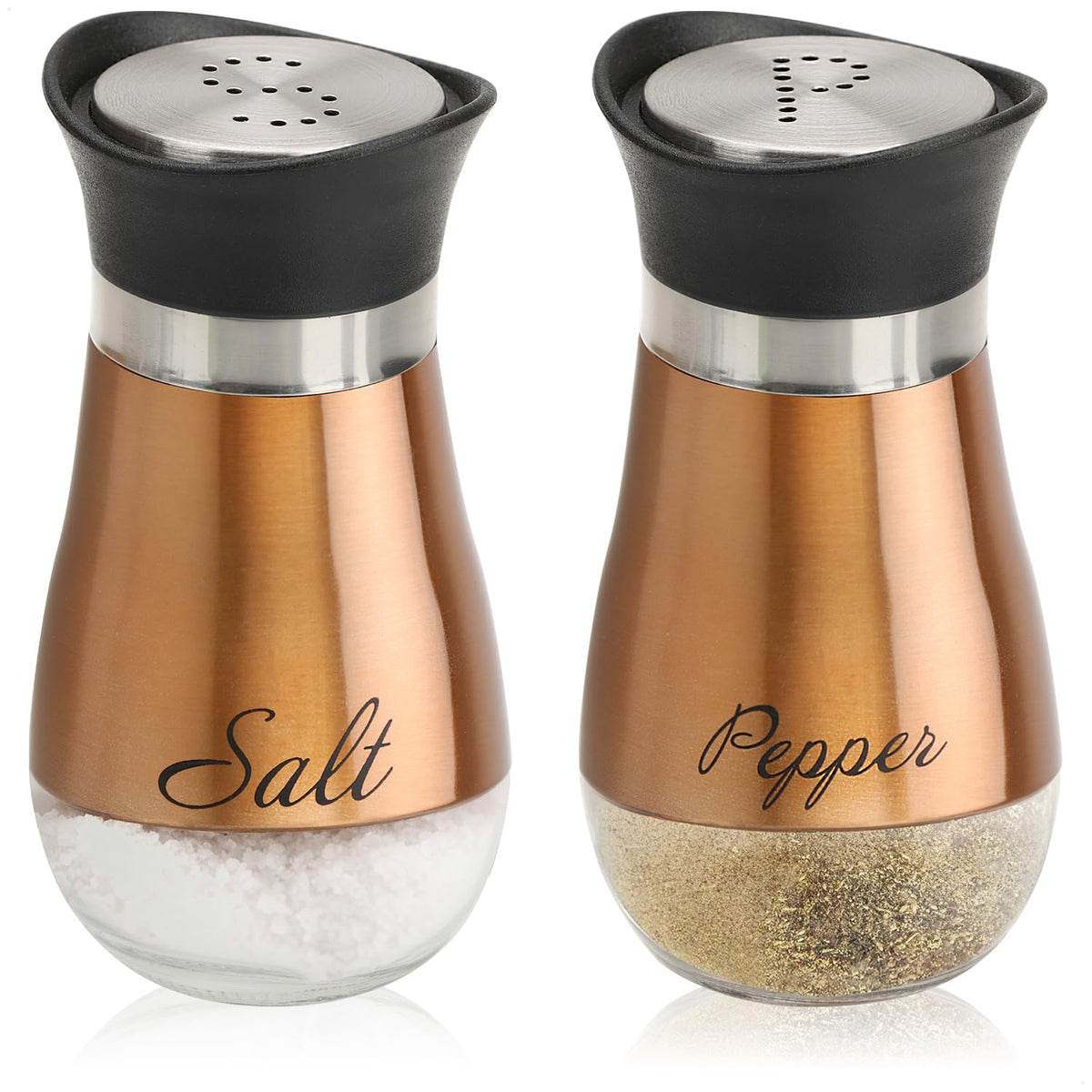 COM-FOUR® 2 Piece Salt and Pepper Shaker Set from Stainless Steel and Glass