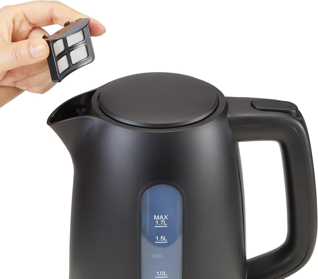 Amazon Basics Electric Kettle, 1.7L, 2200 W, BPA Free with 360° Base, Automatic Shut-off and Removable Anti-Limescale Filter, Matte Black