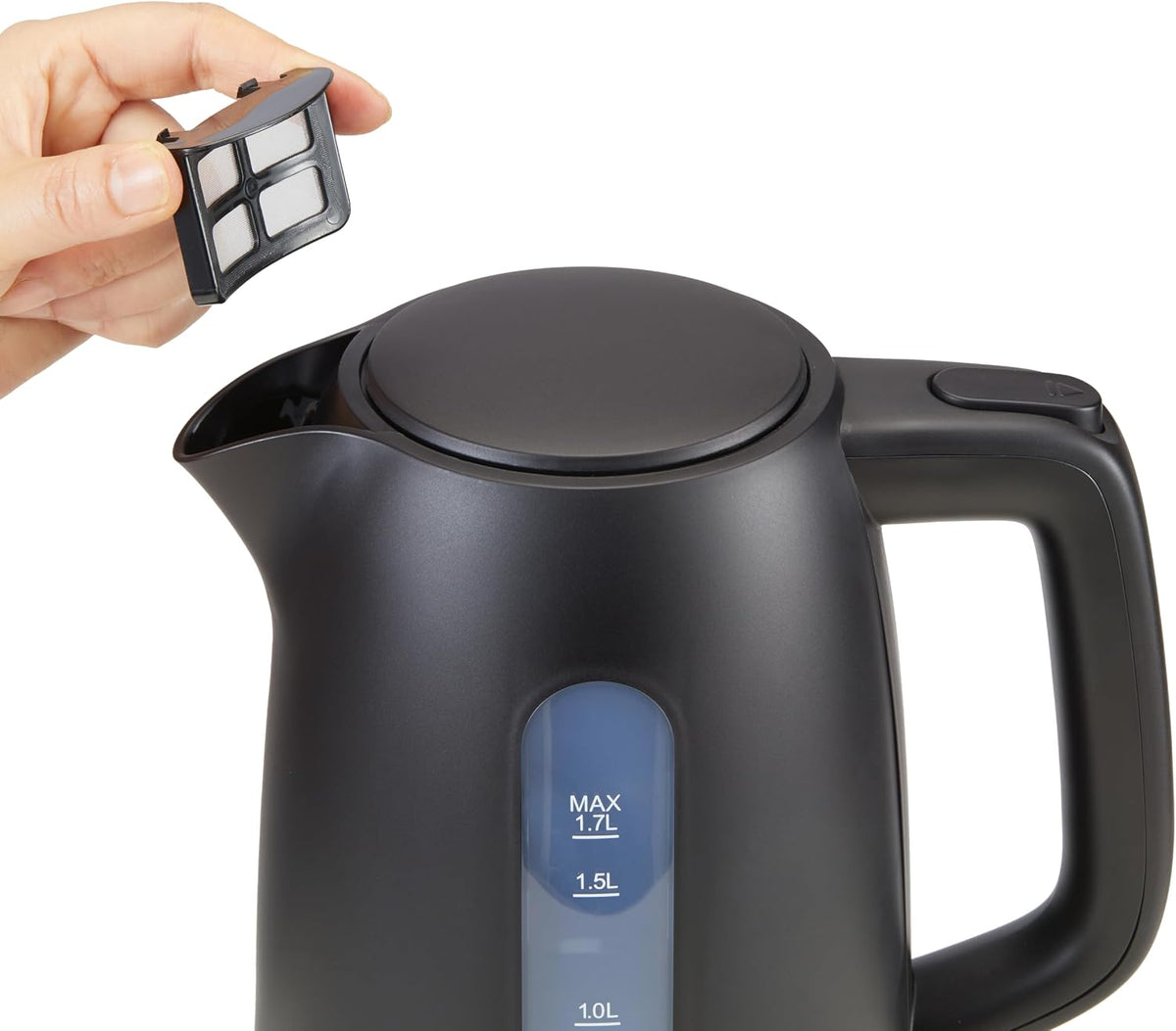 Amazon Basics Electric Kettle, 1.7L, 2200 W, BPA Free with 360° Base, Automatic Shut-off and Removable Anti-Limescale Filter, Matte Black