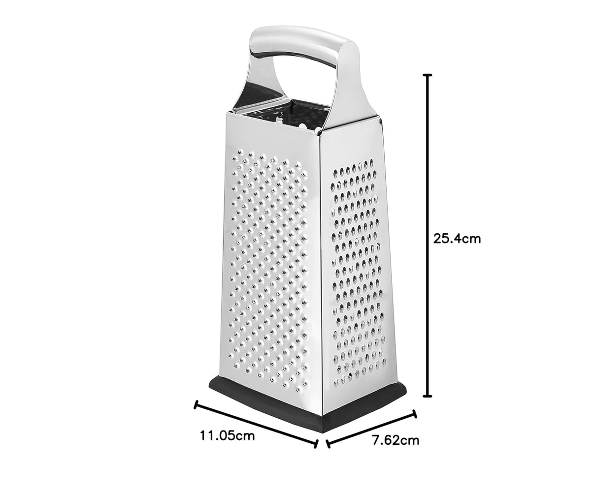 Amazon Basics Heavy Duty Rectangular Cheese Grater 4 Sided Box Stainless Steel with Non-Slip Base, 9 Inch, Black