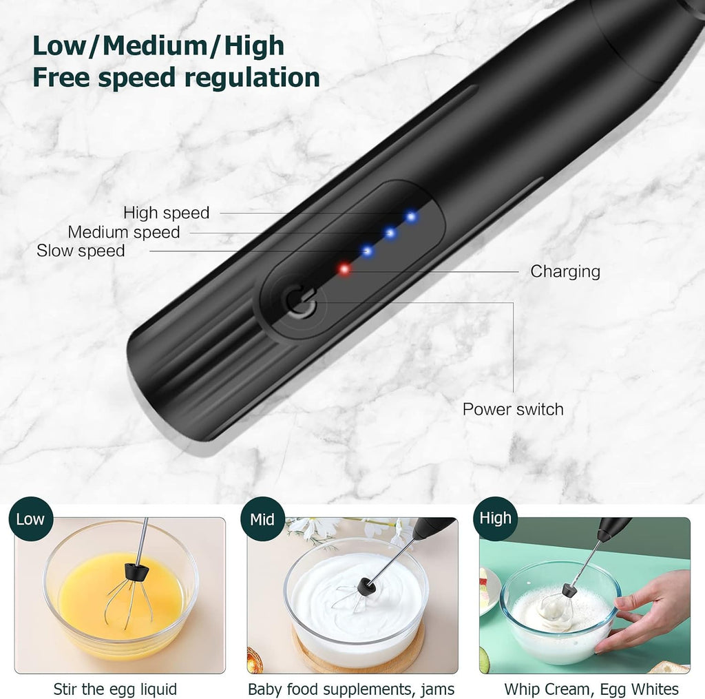 EBUYFIRE Electric Milk Frother, USB Rechargeable Electric Milk Frother, 3 Adjustable Speeds 2 Electric Whisks for Cappuccino, Caff