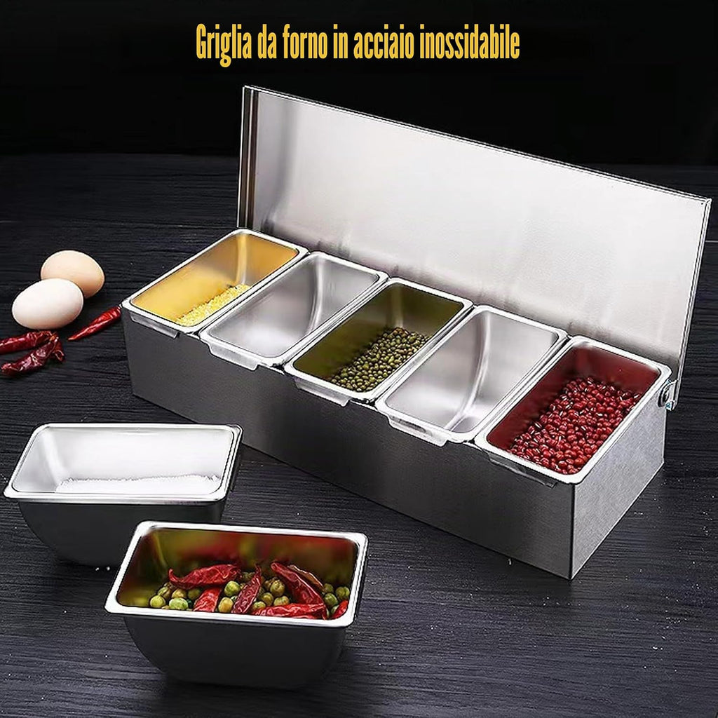 Ingredient Container with Lid and Spoon, Spice Container, Ingredient Container, BBQ Container, Pizza Container, Outdoor Kitchen Accessories Stainless Steel (5