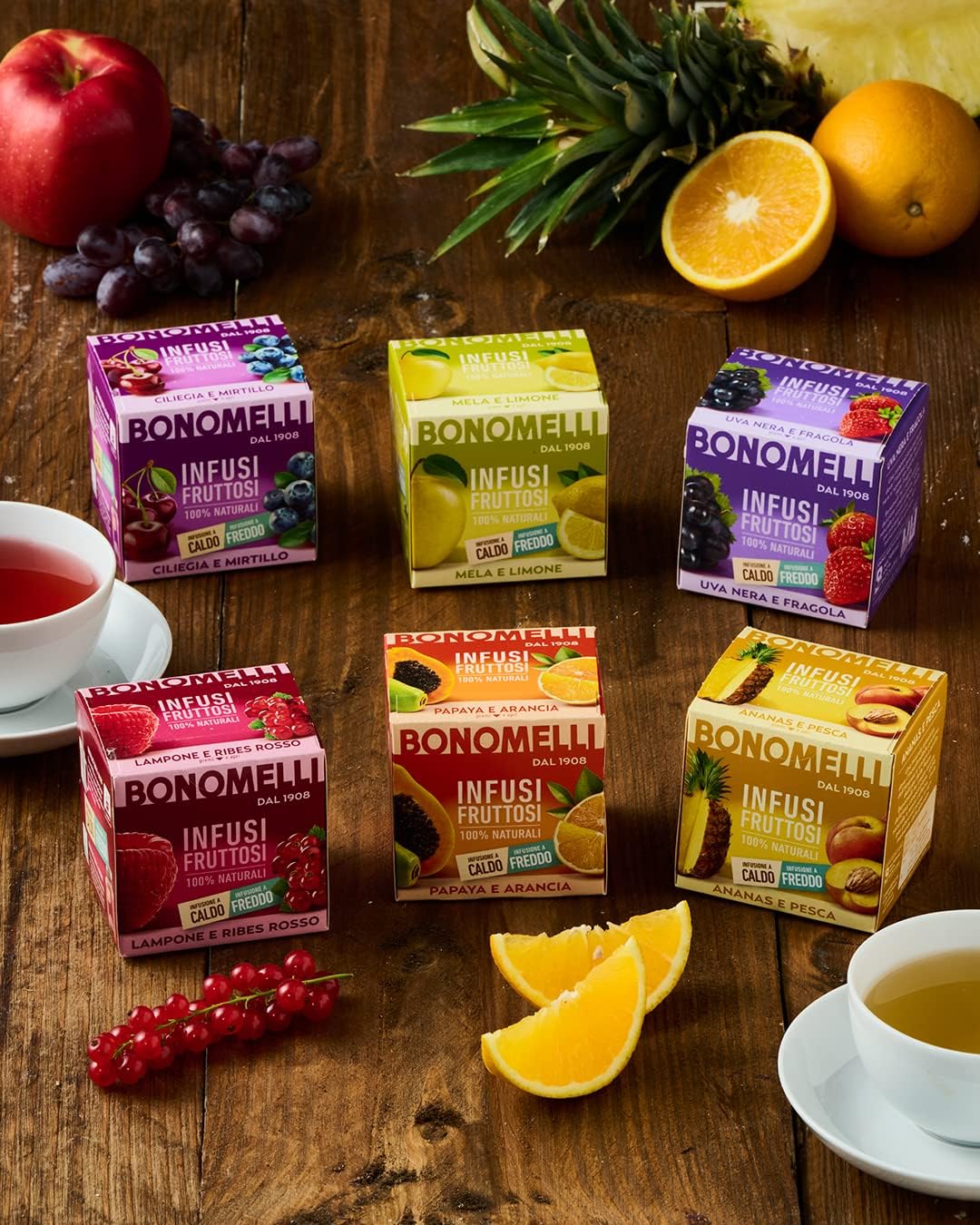 Bonomelli Infusi Fruttosi, Ananas e Pesca, Confezione da 12 Filtri, Gusto Dolce e Vellutato, Infusione a Caldo e a Freddo, Ingredienti 100% Naturali (24g)