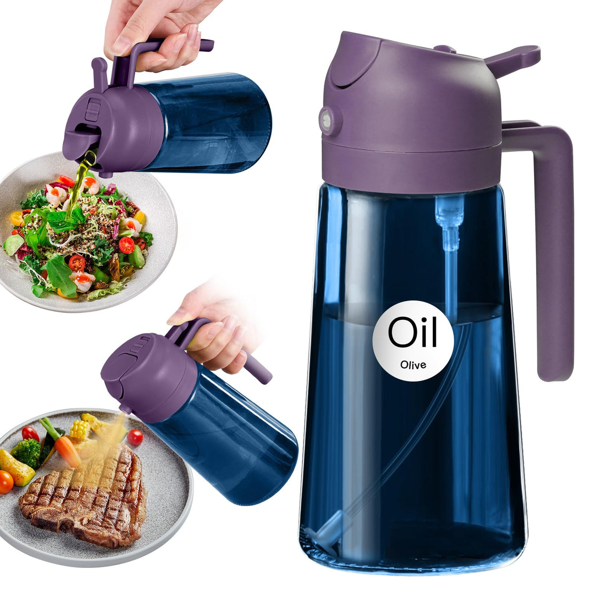 YARRAMATE Spruzzino Olio in Vetro Luce Blocco Scuro Verde per Friggitrice Aria 2 in 1, 470 ml Dosatore d'Oliva Bottiglia e Oliera Spray da Cucina, Nebulizzatore per Alimenti (Nero)
