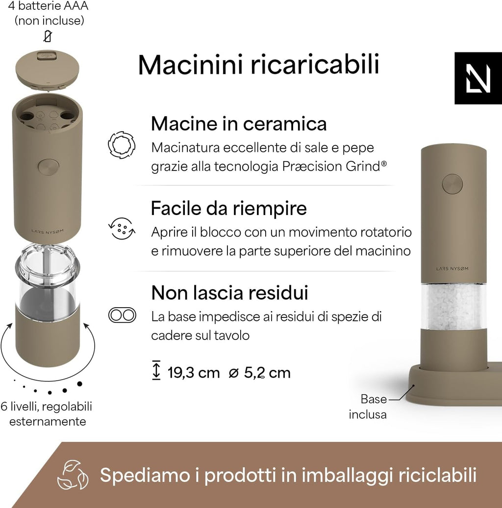 LARS NYSØM Electric Salt and Pepper Mill - Automatic - Salt and Pepper