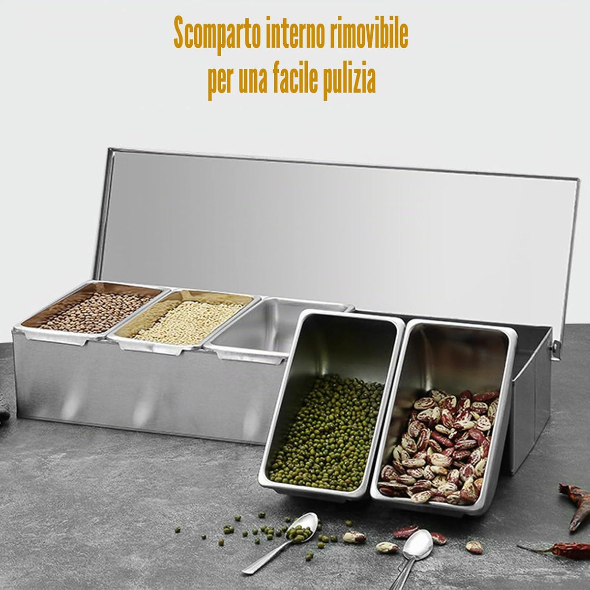Ingredient Container with Lid and Spoon, Spice Container, Ingredient Container, BBQ Container, Pizza Container, Outdoor Kitchen Accessories Stainless Steel (5