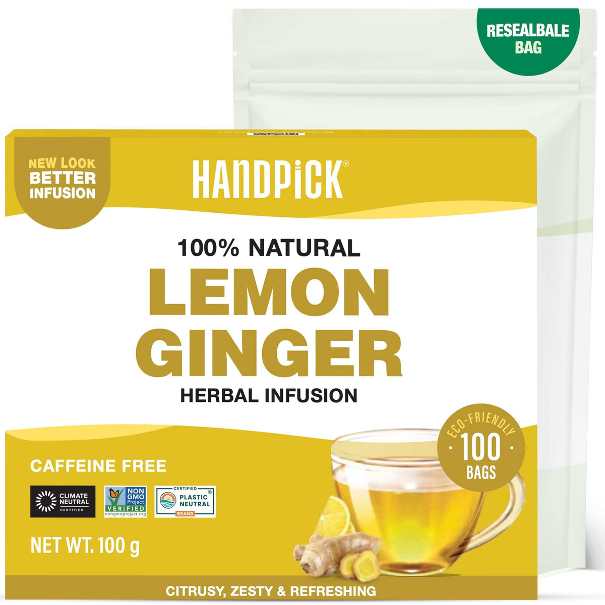 HANDPICK, Spearmint Tea - 100 The Menta Filtri - Senza Caffeina- Con Foglie Puri di Tisana Menta Verde - Miscela Naturalmente Rinfrescante
