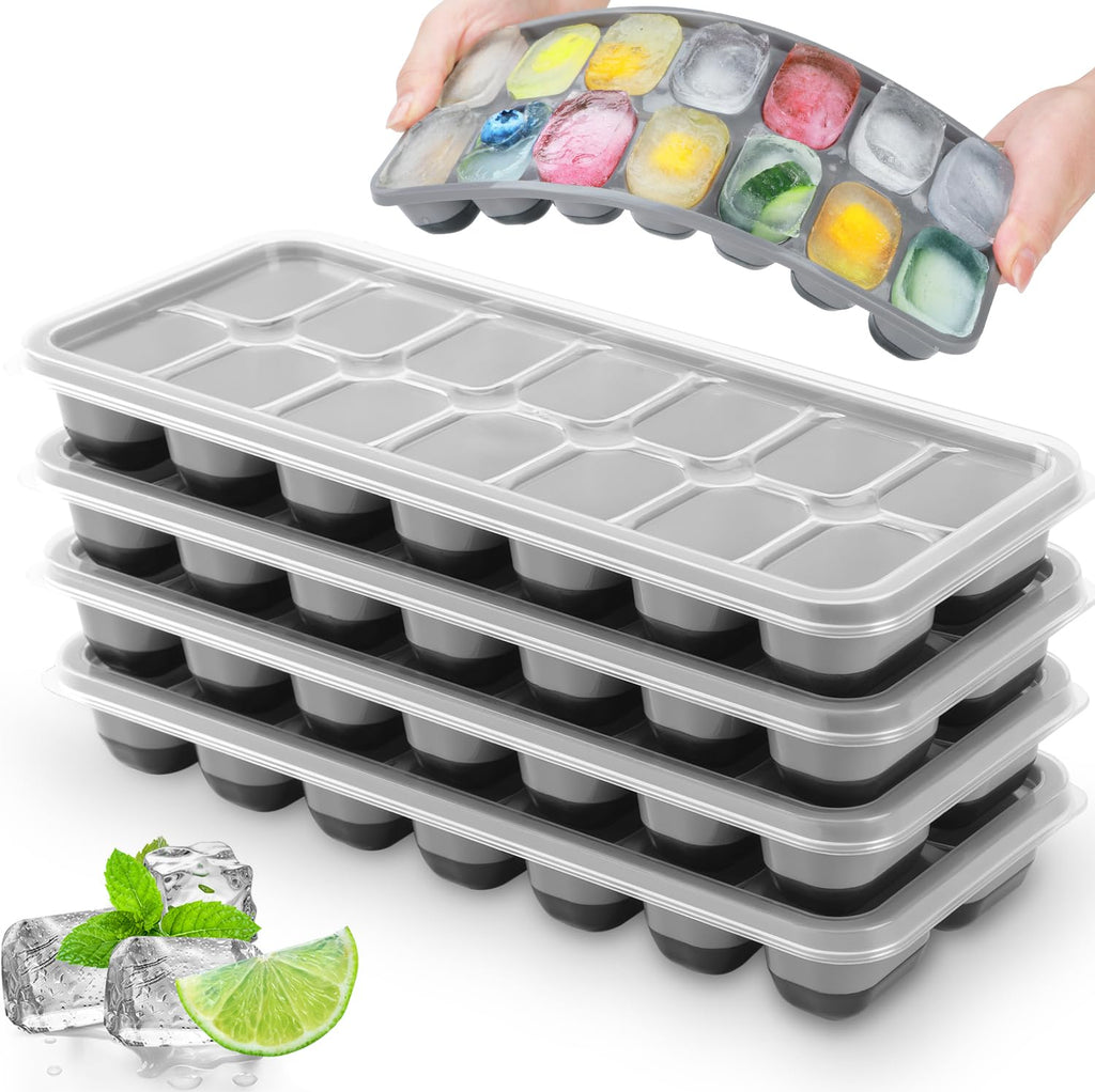 Set of 4 Ice Moulds with Lids, Ice Moulds Silicone 100% BPA Free and LFGB Certified, Stackable Space-Saving Trays Ice Cubes for Cocktail Whiskey