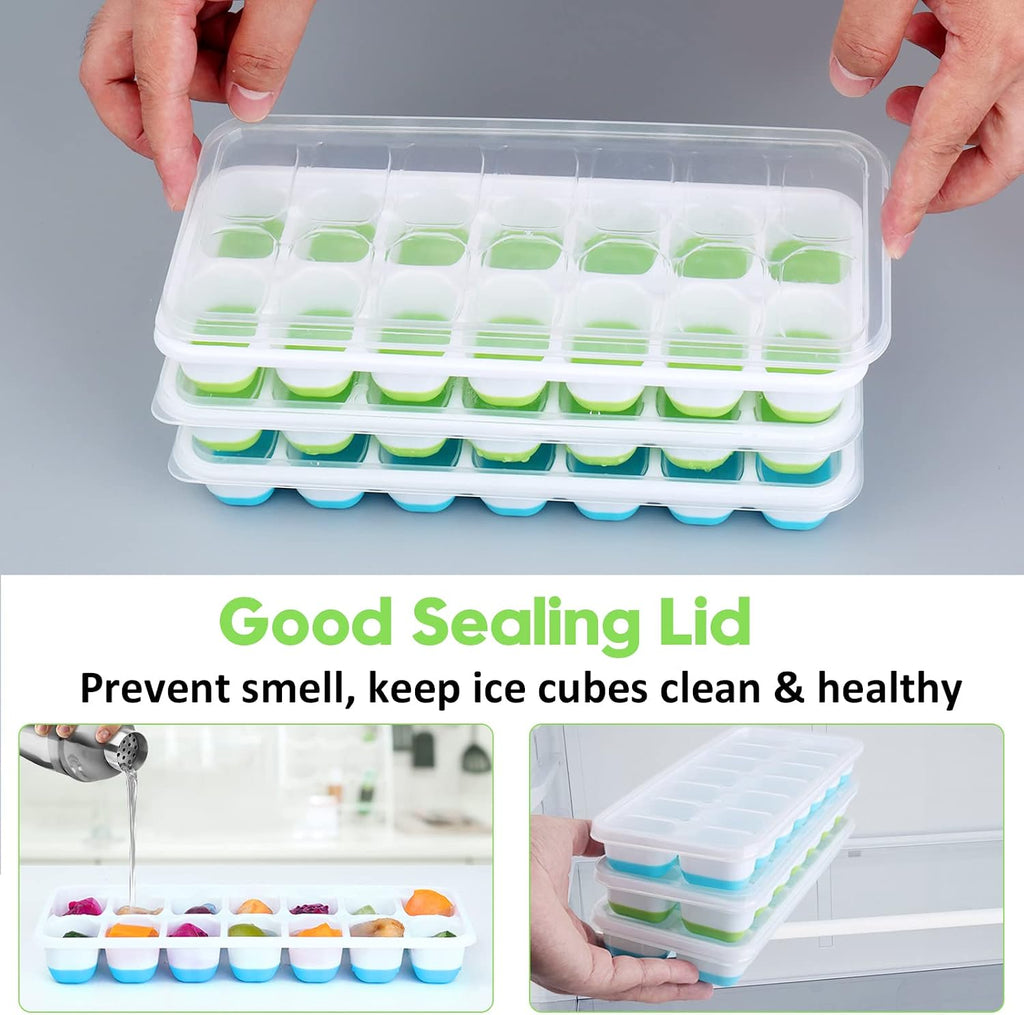 Set of 4 Ice Moulds with Lids, Ice Moulds Silicone 100% BPA Free and LFGB Certified, Stackable Space-Saving Trays Ice Cubes for Cocktail Whiskey