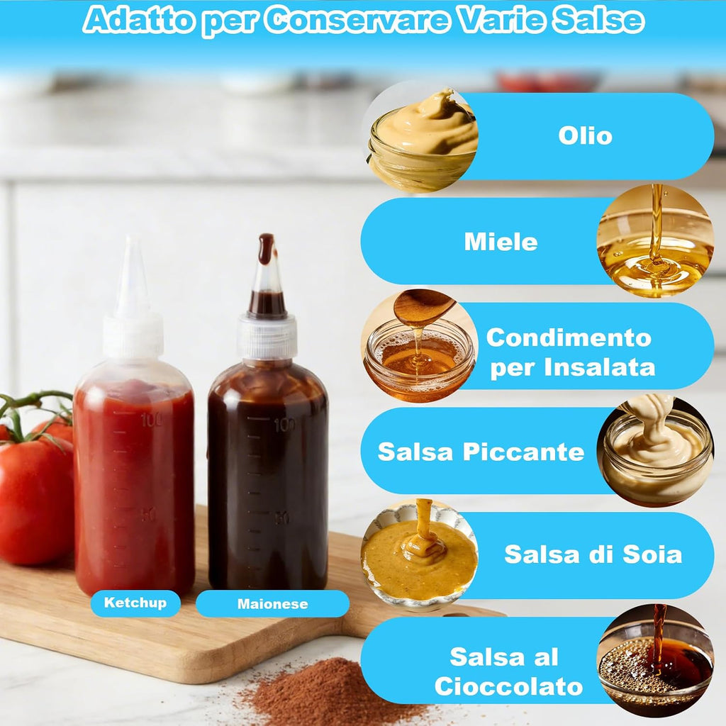 12 x 100 ml Plastic Squeeze Bottles, Squeeze Bottles, Liquid Bottles for Sauces, Ketchup