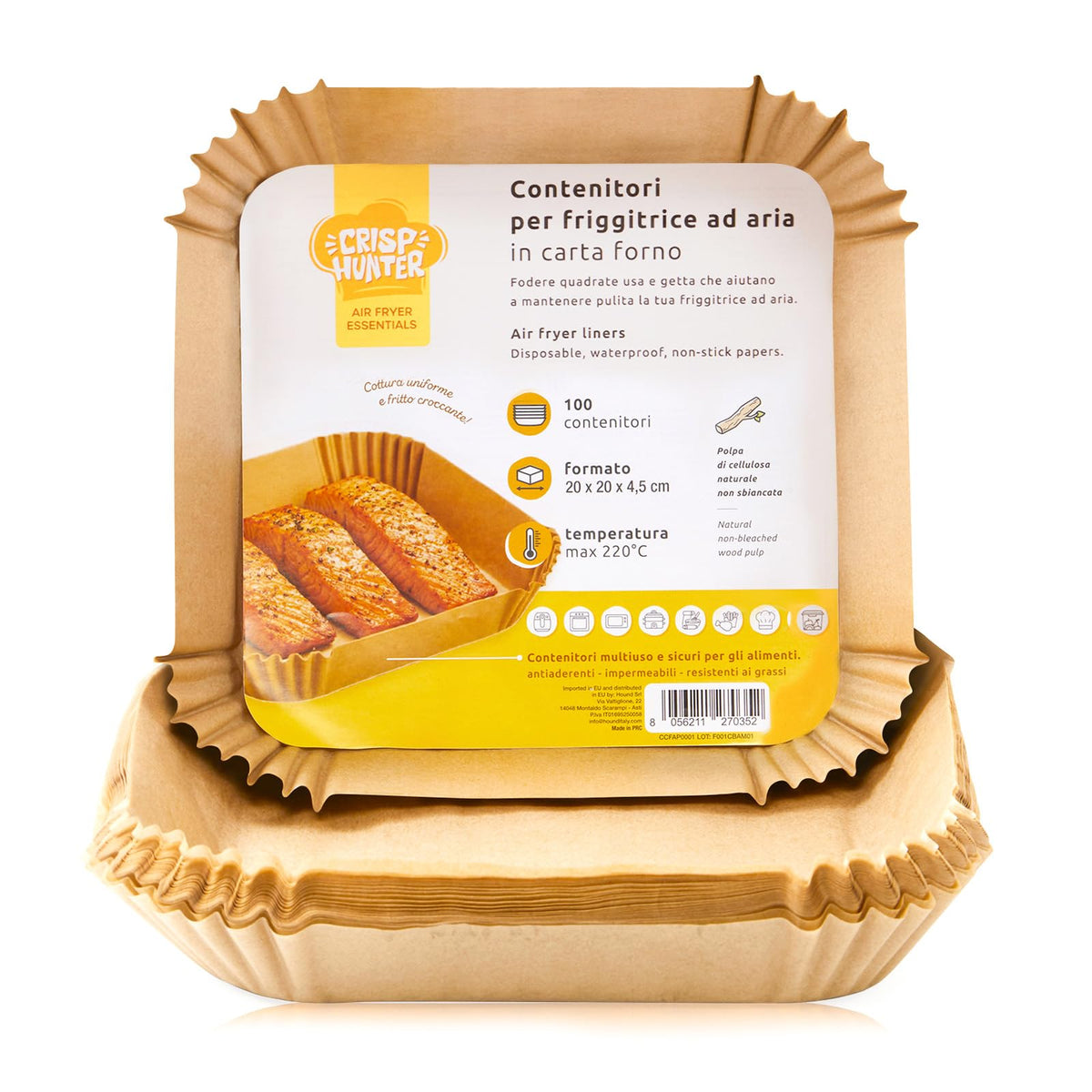 Carta Forno per Friggitrice ad Aria - 100 Pezzi Rotondi Antiaderenti e Senza PFAS - Perfetti per Friggitrice ad Aria 21.5 x 21.5 cm (Fogli)