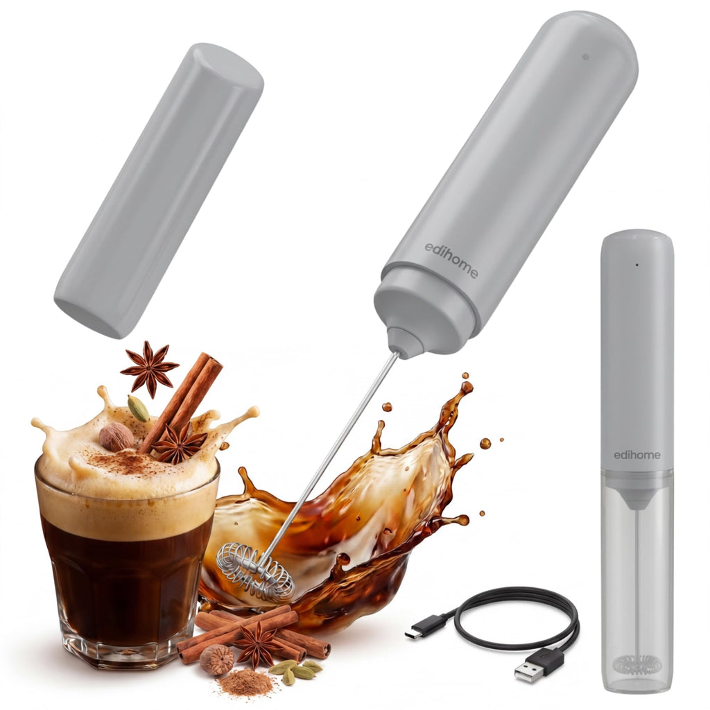 edihome, Montalatte Elettrico per Cappuccino, Frullino Montalatte Portatile, Schiuma Latte Elettrico per Latte e Caffè, Milk Frother Ricaricabile o a Batterie, Veloce e Silenzioso (Batterie, Nero)