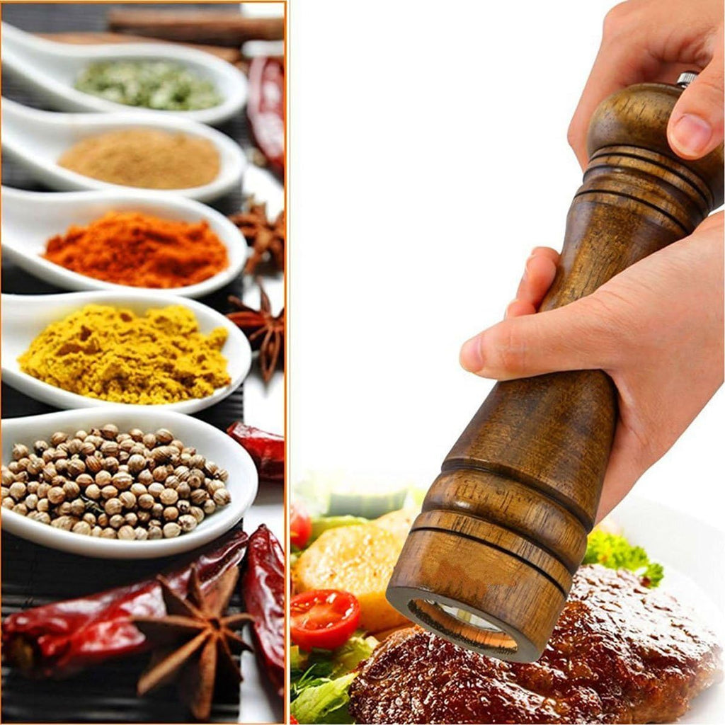 Pepper Mill, Salt Mill, Pepper Mill, Solid Wood Pepper Mill with Adjustable Ceramic Grinder Strong 8 Inches