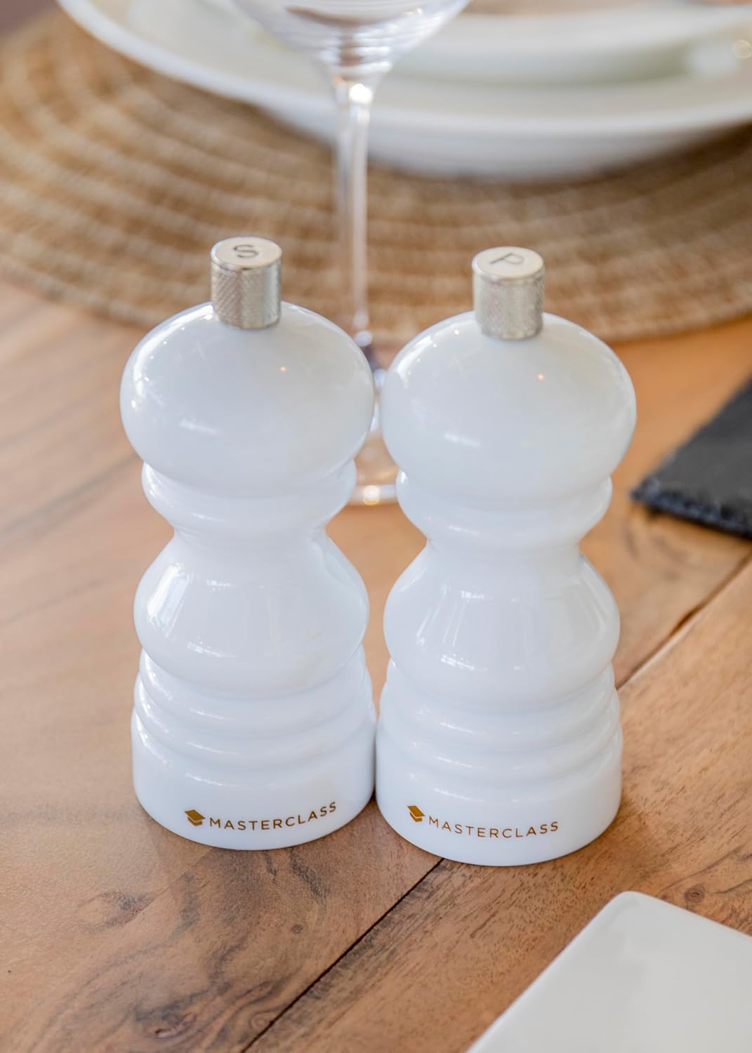 MasterClass 12 cm Pepper Mill or Salt Mill with Interchangeable Cap, Plastic, White