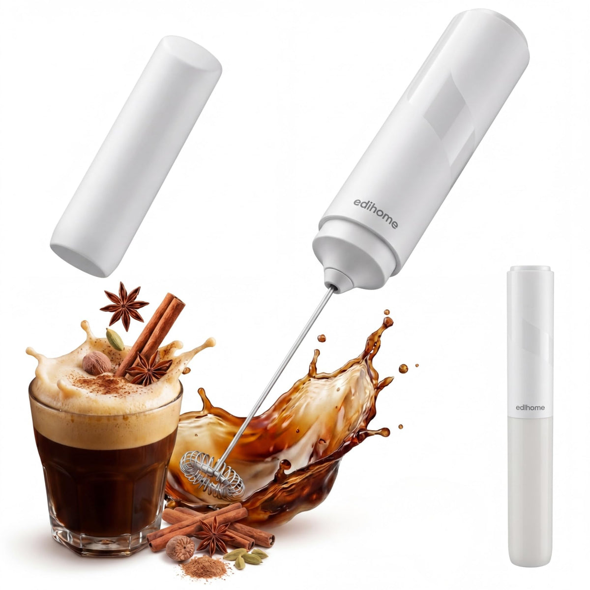 edihome, Montalatte Elettrico per Cappuccino, Frullino Montalatte Portatile, Schiuma Latte Elettrico per Latte e Caffè, Milk Frother Ricaricabile o a Batterie, Veloce e Silenzioso (Batterie, Nero)